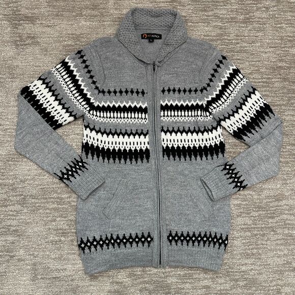 Inti Alpaca Sweater Women Large Gray Fair Isle Cardigan Pockets Alpaca Wool Peru - Picture 1 of 12